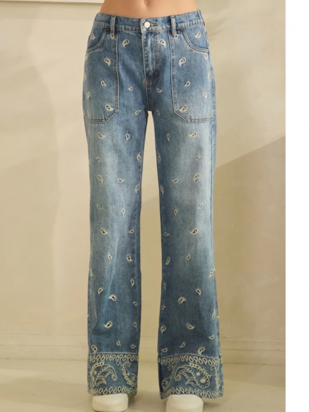Oli & Hali Light Blue Paisley Embroidered Straight-Leg Jeans - Picture 8 of 16